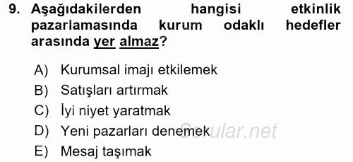 Halkla İlişkiler Uygulamaları ve Örnek Olaylar 2016 - 2017 Dönem Sonu Sınavı 9.Soru