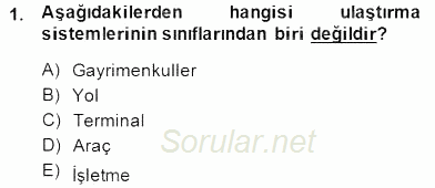 Turizm Ulaştırması 2014 - 2015 Dönem Sonu Sınavı 1.Soru