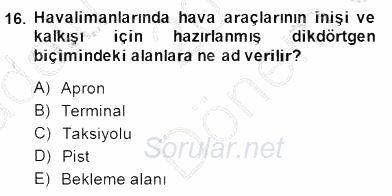 Turizm Ulaştırması 2014 - 2015 Dönem Sonu Sınavı 16.Soru