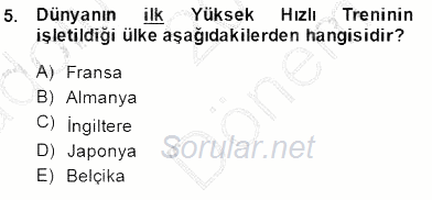 Turizm Ulaştırması 2014 - 2015 Dönem Sonu Sınavı 5.Soru