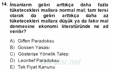 Turizm Ekonomisi 2014 - 2015 Dönem Sonu Sınavı 14.Soru