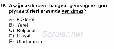 Turizm Ekonomisi 2014 - 2015 Dönem Sonu Sınavı 16.Soru