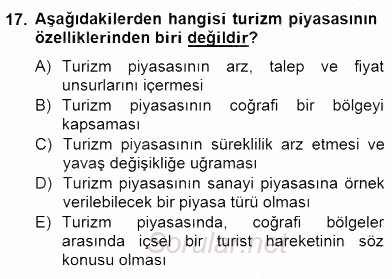 Turizm Ekonomisi 2014 - 2015 Dönem Sonu Sınavı 17.Soru