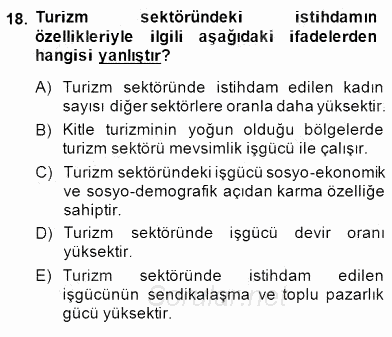 Turizm Ekonomisi 2014 - 2015 Dönem Sonu Sınavı 18.Soru