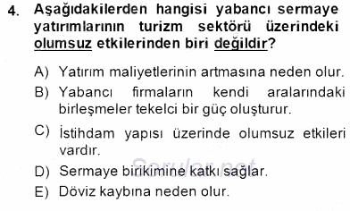 Turizm Ekonomisi 2014 - 2015 Dönem Sonu Sınavı 4.Soru
