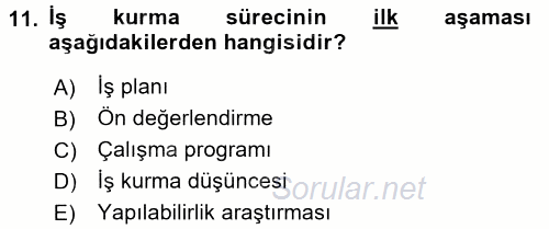 İş Planı 2015 - 2016 Ara Sınavı 11.Soru