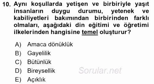 Din Eğitimi Ve Din Hizmetlerinde Rehberlik 2017 - 2018 Ara Sınavı 10.Soru