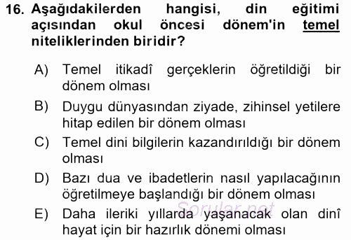 Din Eğitimi Ve Din Hizmetlerinde Rehberlik 2017 - 2018 Ara Sınavı 16.Soru