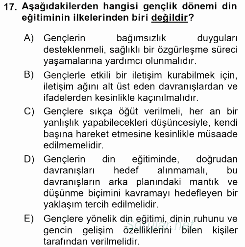 Din Eğitimi Ve Din Hizmetlerinde Rehberlik 2017 - 2018 Ara Sınavı 17.Soru