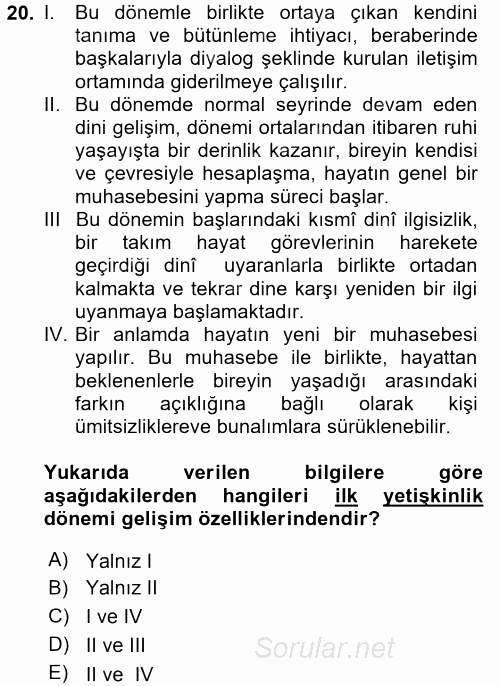 Din Eğitimi Ve Din Hizmetlerinde Rehberlik 2017 - 2018 Ara Sınavı 20.Soru