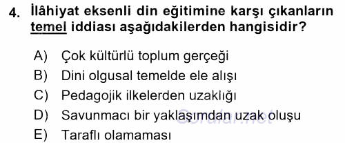 Din Eğitimi Ve Din Hizmetlerinde Rehberlik 2017 - 2018 Ara Sınavı 4.Soru