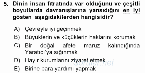 Din Eğitimi Ve Din Hizmetlerinde Rehberlik 2017 - 2018 Ara Sınavı 5.Soru