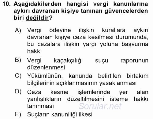 Vergi Ceza Hukuku 2016 - 2017 Ara Sınavı 10.Soru