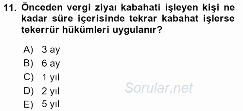 Vergi Ceza Hukuku 2016 - 2017 Ara Sınavı 11.Soru