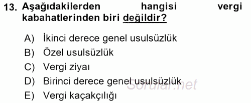 Vergi Ceza Hukuku 2016 - 2017 Ara Sınavı 13.Soru