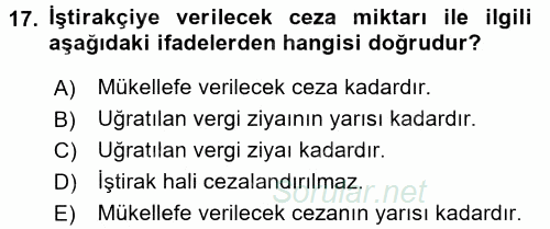 Vergi Ceza Hukuku 2016 - 2017 Ara Sınavı 17.Soru