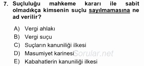 Vergi Ceza Hukuku 2016 - 2017 Ara Sınavı 7.Soru