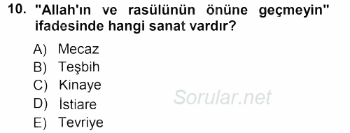 Tefsir 2012 - 2013 Dönem Sonu Sınavı 10.Soru