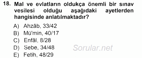 Tefsir 2012 - 2013 Dönem Sonu Sınavı 18.Soru