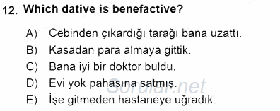 Türkçe Ses Ve Biçim Bilgisi 2015 - 2016 Dönem Sonu Sınavı 12.Soru