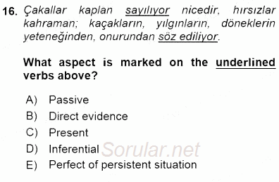 Türkçe Ses Ve Biçim Bilgisi 2015 - 2016 Dönem Sonu Sınavı 16.Soru