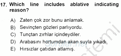 Türkçe Ses Ve Biçim Bilgisi 2015 - 2016 Dönem Sonu Sınavı 17.Soru