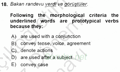 Türkçe Ses Ve Biçim Bilgisi 2015 - 2016 Dönem Sonu Sınavı 18.Soru