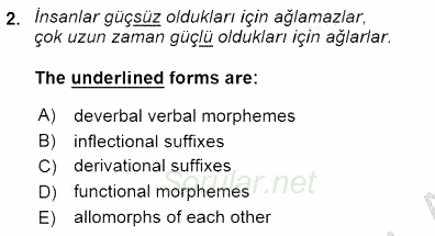 Türkçe Ses Ve Biçim Bilgisi 2015 - 2016 Dönem Sonu Sınavı 2.Soru
