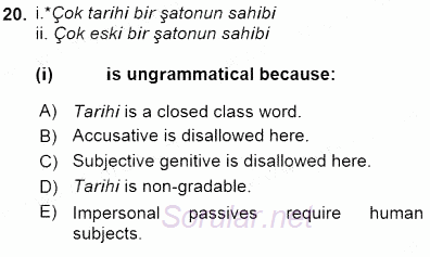 Türkçe Ses Ve Biçim Bilgisi 2015 - 2016 Dönem Sonu Sınavı 20.Soru