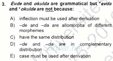 Türkçe Ses Ve Biçim Bilgisi 2015 - 2016 Dönem Sonu Sınavı 3.Soru