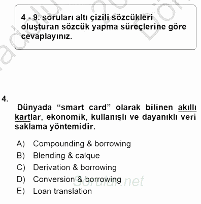 Türkçe Ses Ve Biçim Bilgisi 2015 - 2016 Dönem Sonu Sınavı 4.Soru