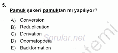 Türkçe Ses Ve Biçim Bilgisi 2015 - 2016 Dönem Sonu Sınavı 5.Soru