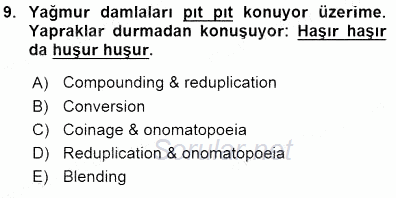 Türkçe Ses Ve Biçim Bilgisi 2015 - 2016 Dönem Sonu Sınavı 9.Soru