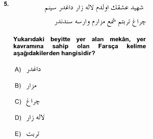 Osmanlı Türkçesi Grameri 2 2015 - 2016 Ara Sınavı 5.Soru