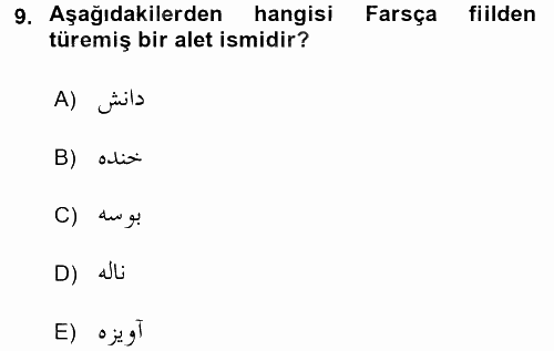 Osmanlı Türkçesi Grameri 2 2015 - 2016 Ara Sınavı 9.Soru