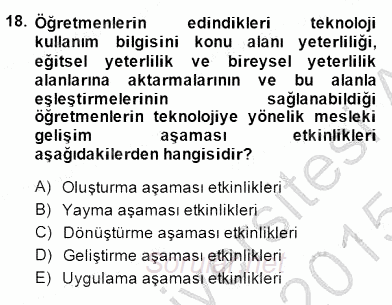 Öğretmenlikte Mesleki Gelişim 2014 - 2015 Dönem Sonu Sınavı 18.Soru