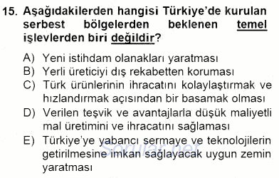 Gümrük Mevzuatı 2014 - 2015 Dönem Sonu Sınavı 15.Soru