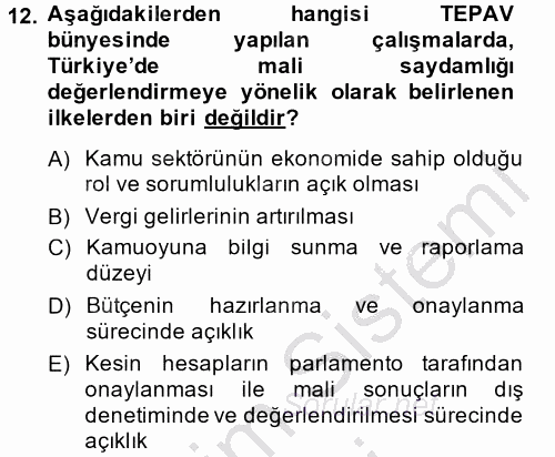 Kamu Mali Yönetimi 2014 - 2015 Dönem Sonu Sınavı 12.Soru