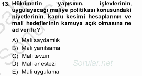 Kamu Mali Yönetimi 2014 - 2015 Dönem Sonu Sınavı 13.Soru