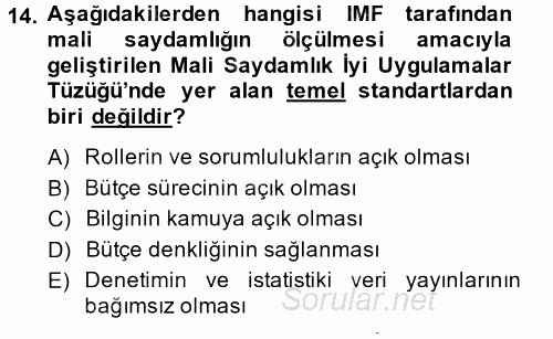 Kamu Mali Yönetimi 2014 - 2015 Dönem Sonu Sınavı 14.Soru