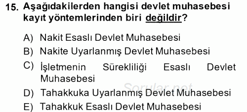 Kamu Mali Yönetimi 2014 - 2015 Dönem Sonu Sınavı 15.Soru