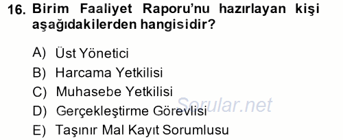 Kamu Mali Yönetimi 2014 - 2015 Dönem Sonu Sınavı 16.Soru
