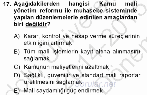 Kamu Mali Yönetimi 2014 - 2015 Dönem Sonu Sınavı 17.Soru