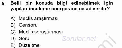Kamu Mali Yönetimi 2014 - 2015 Dönem Sonu Sınavı 5.Soru