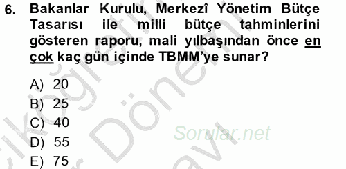 Kamu Mali Yönetimi 2014 - 2015 Dönem Sonu Sınavı 6.Soru
