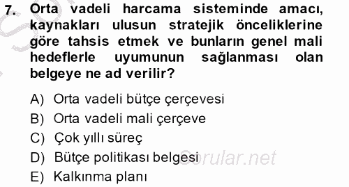 Kamu Mali Yönetimi 2014 - 2015 Dönem Sonu Sınavı 7.Soru