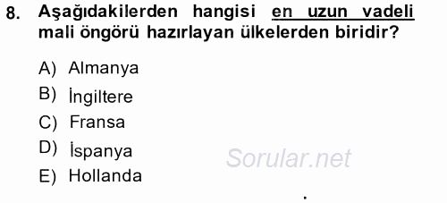 Kamu Mali Yönetimi 2014 - 2015 Dönem Sonu Sınavı 8.Soru