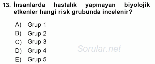 Hijyen ve Sanitasyon 2017 - 2018 Dönem Sonu Sınavı 13.Soru