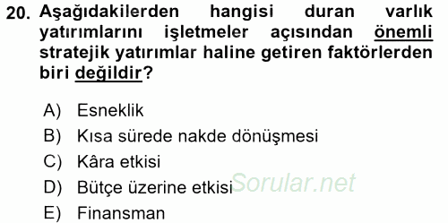 Lojistik Maliyetleri ve Raporlama 1 2016 - 2017 3 Ders Sınavı 20.Soru