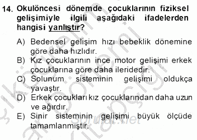 İlköğretime Hazırlık Ve İlköğretim Programları 2014 - 2015 Ara Sınavı 14.Soru